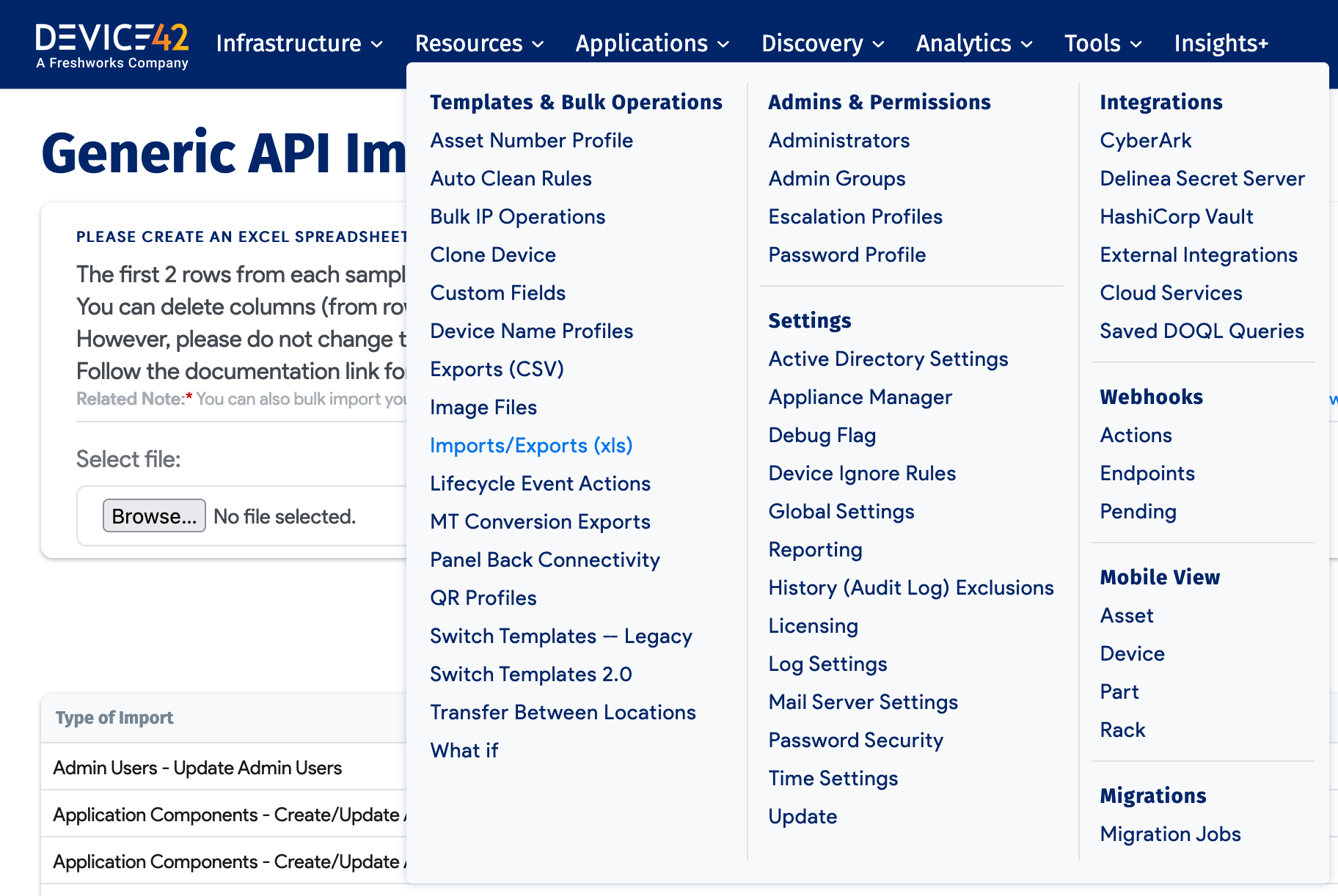 Patching Switch Ports - Download Import File Menu