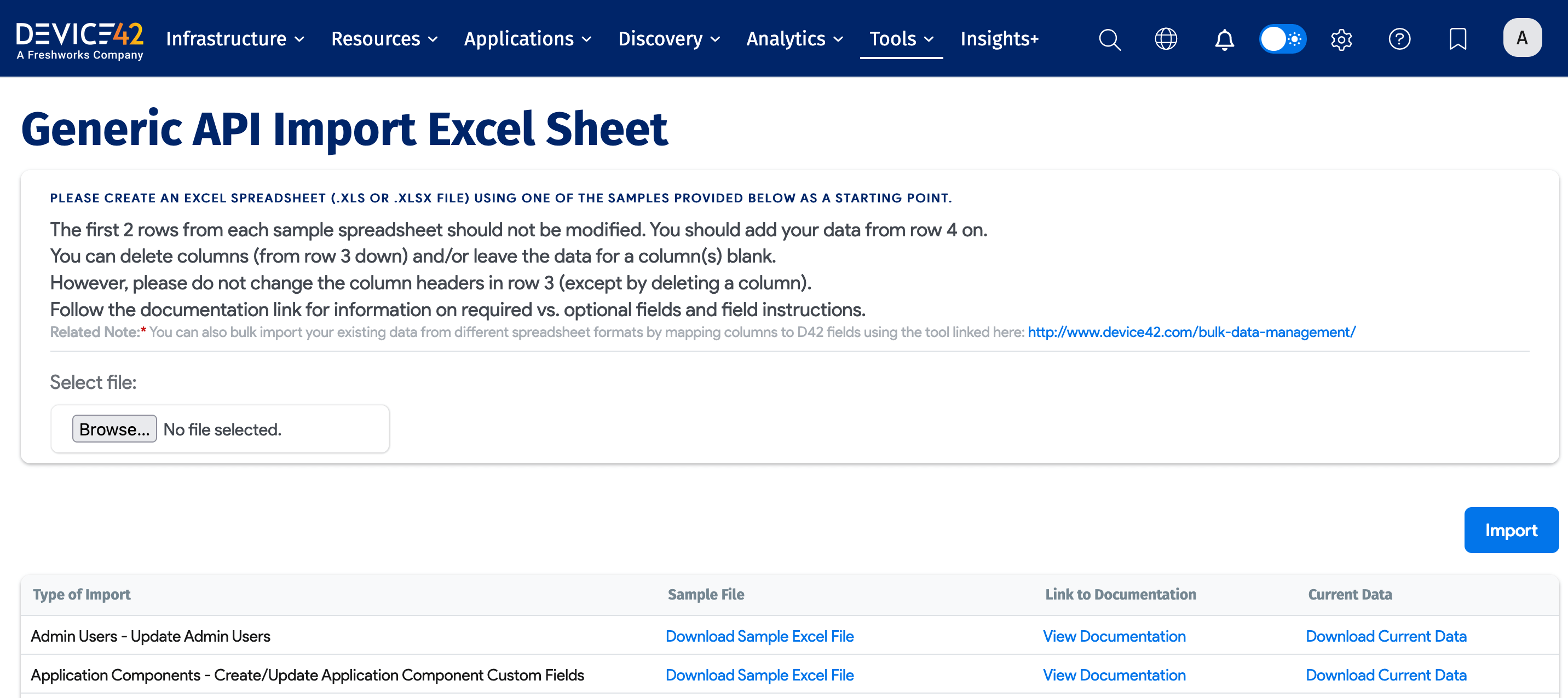 Import/Export options for racks