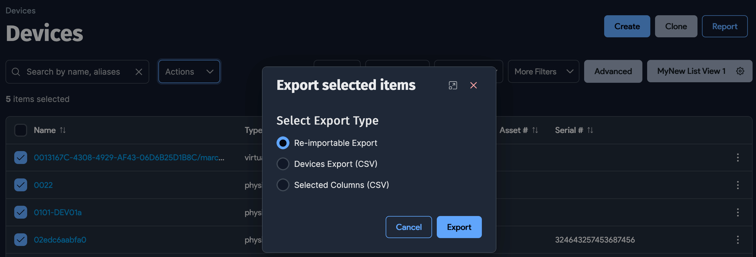 Export type options