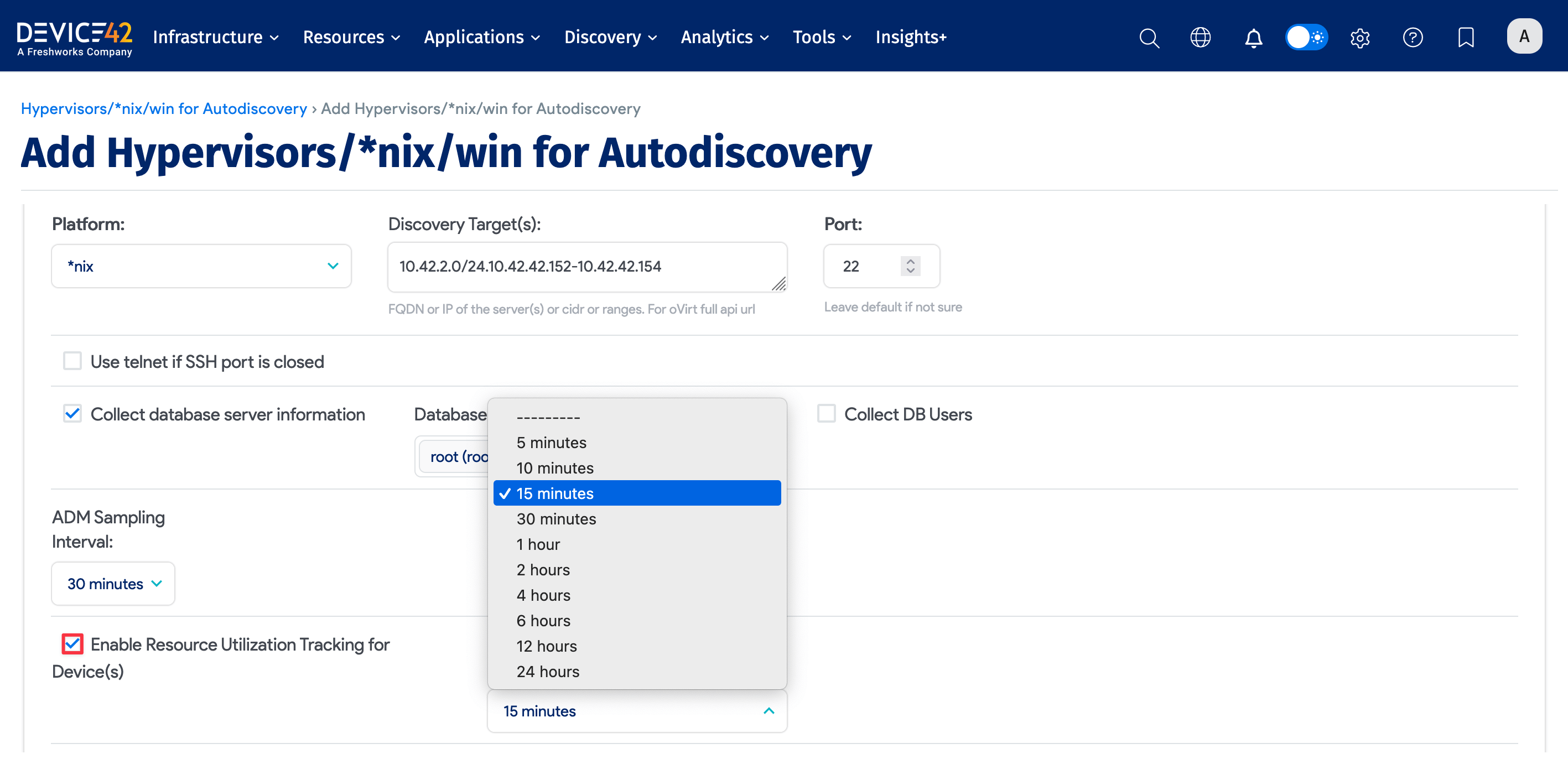 Resource Utilization sampling intervals