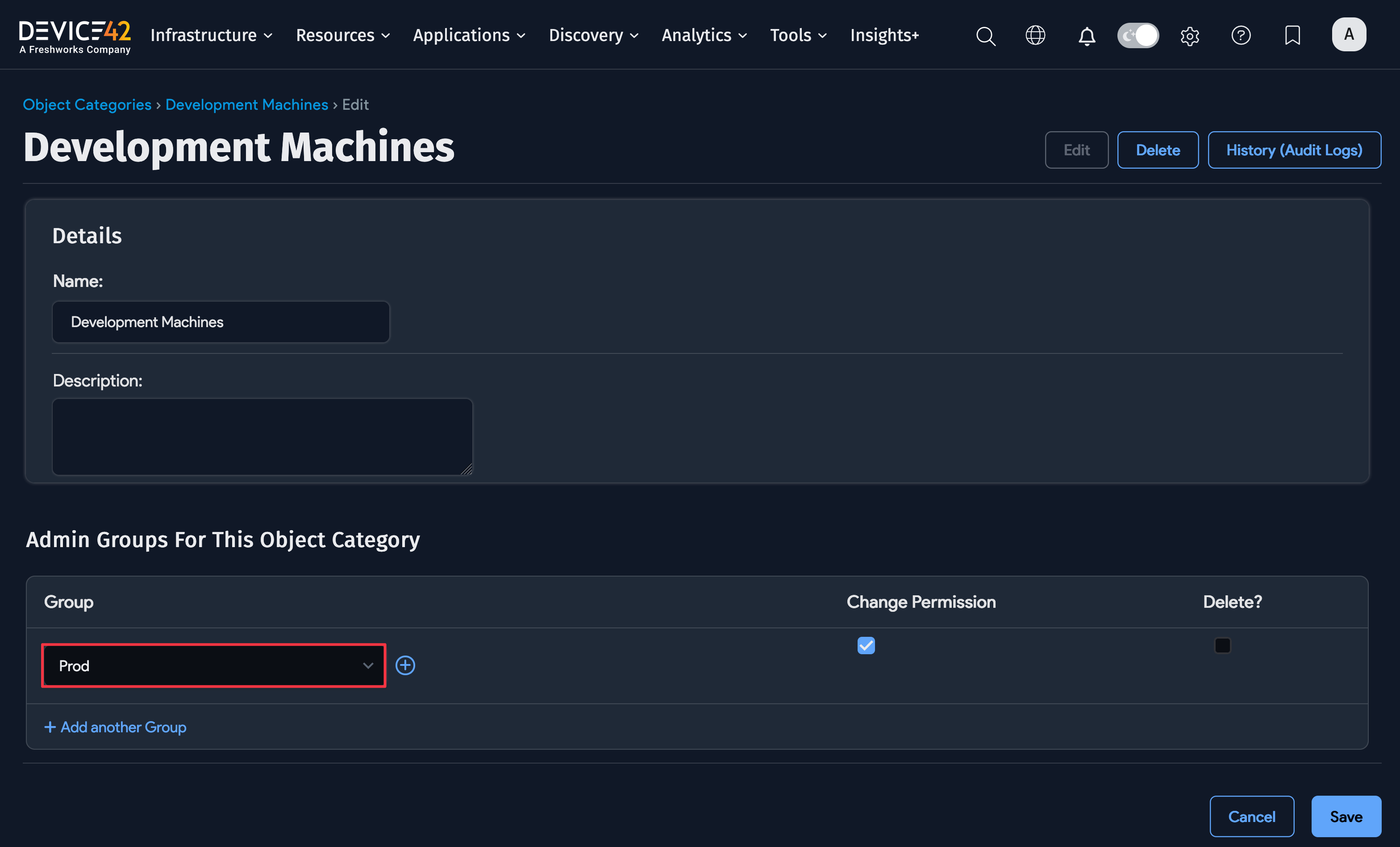 Edit object category