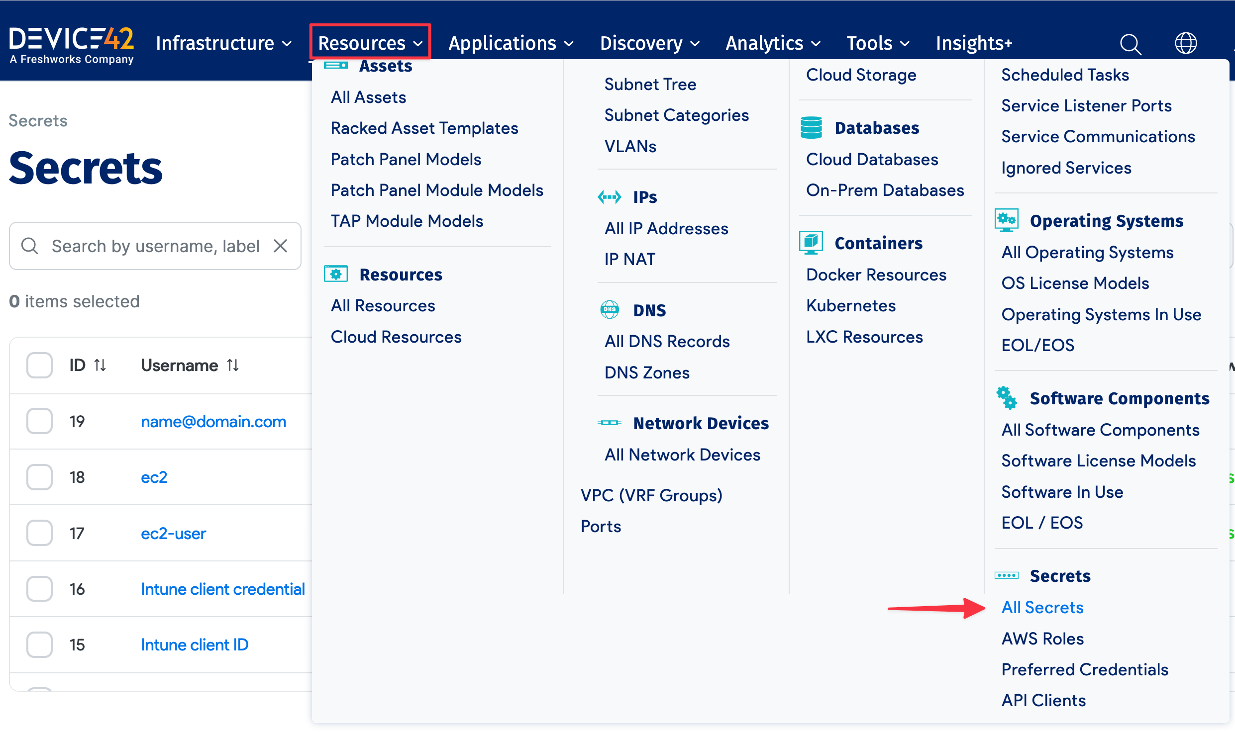 All Secrets list page location