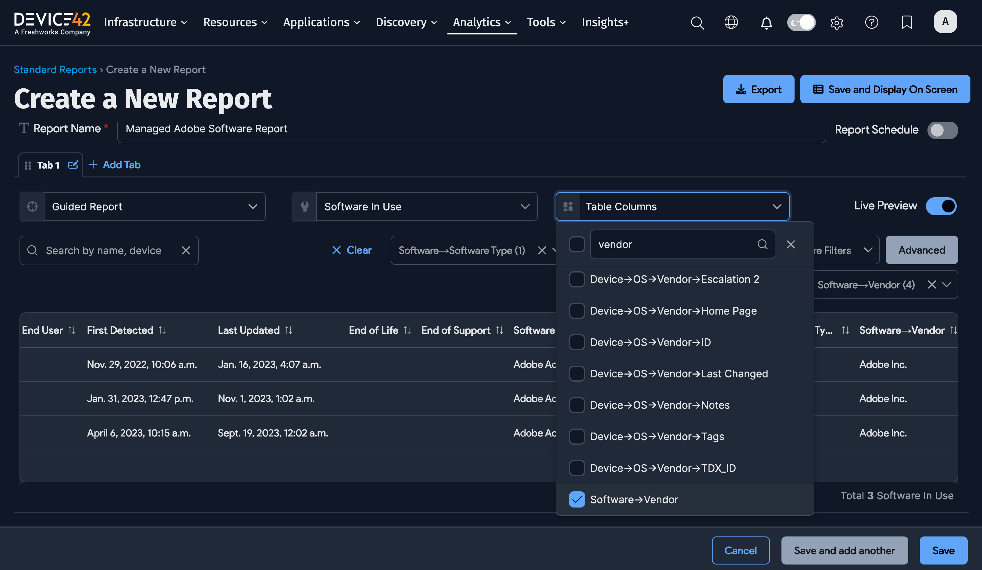 Select table columns