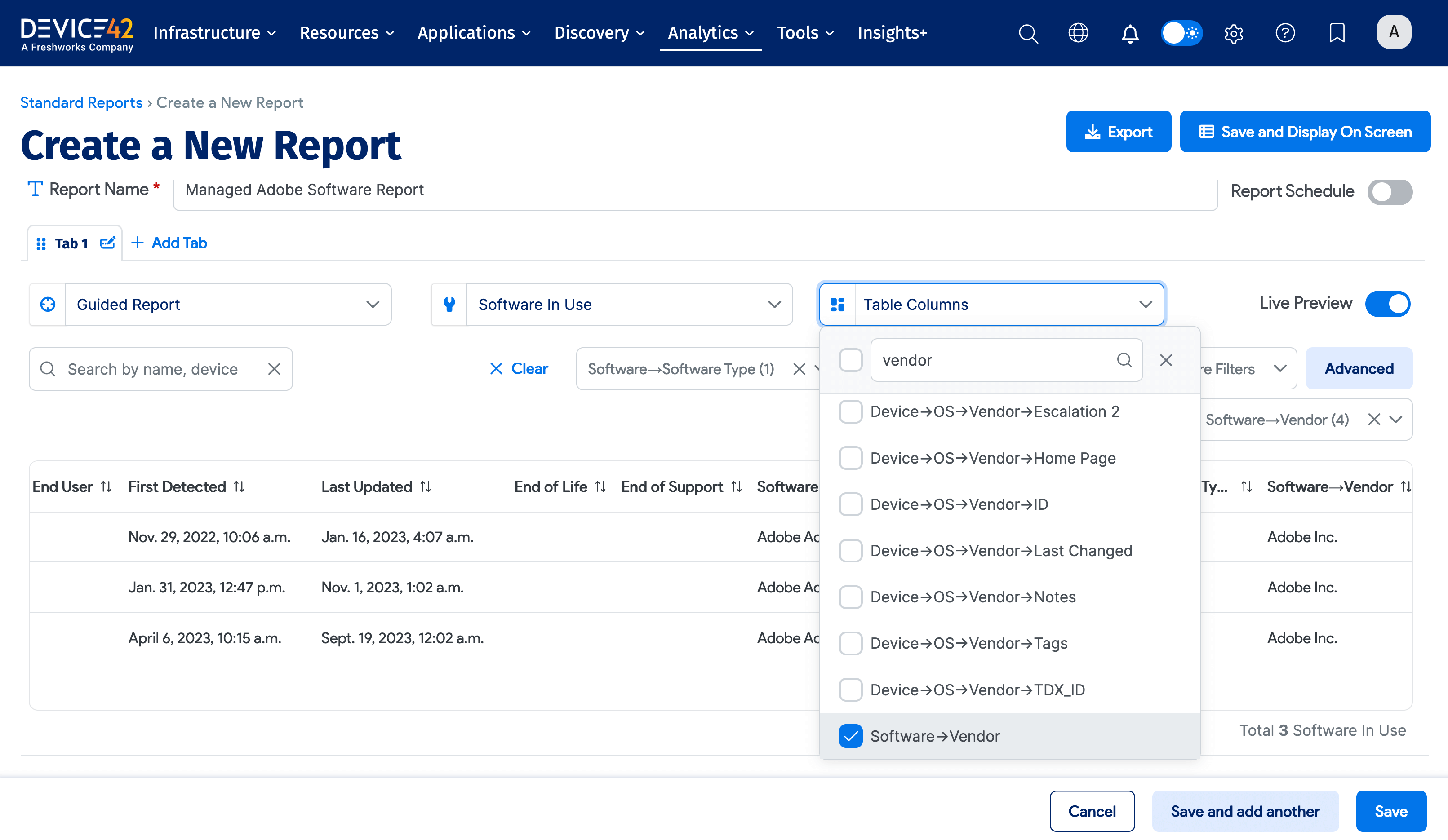 Select table columns