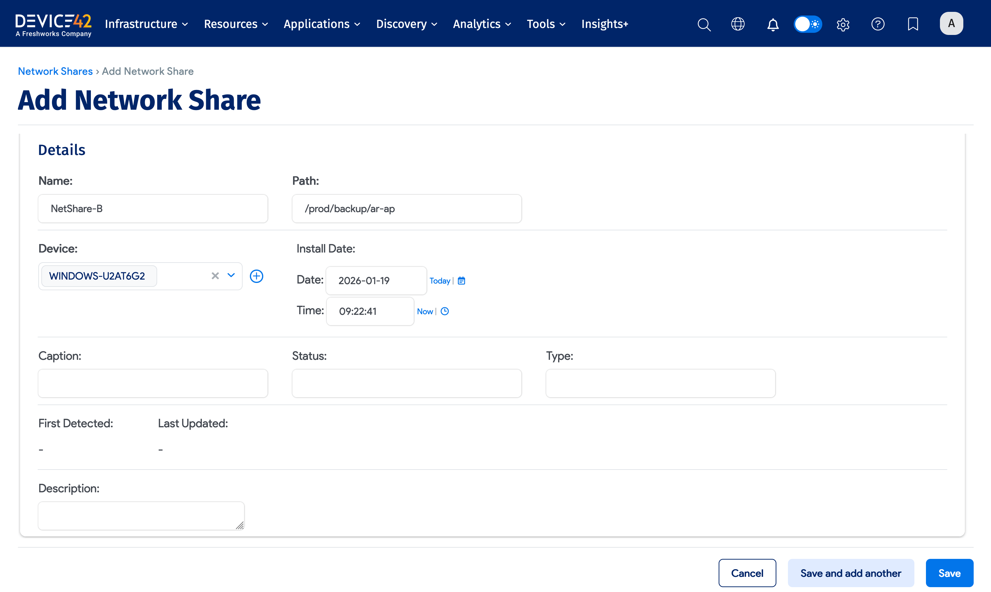 Network Shares actions