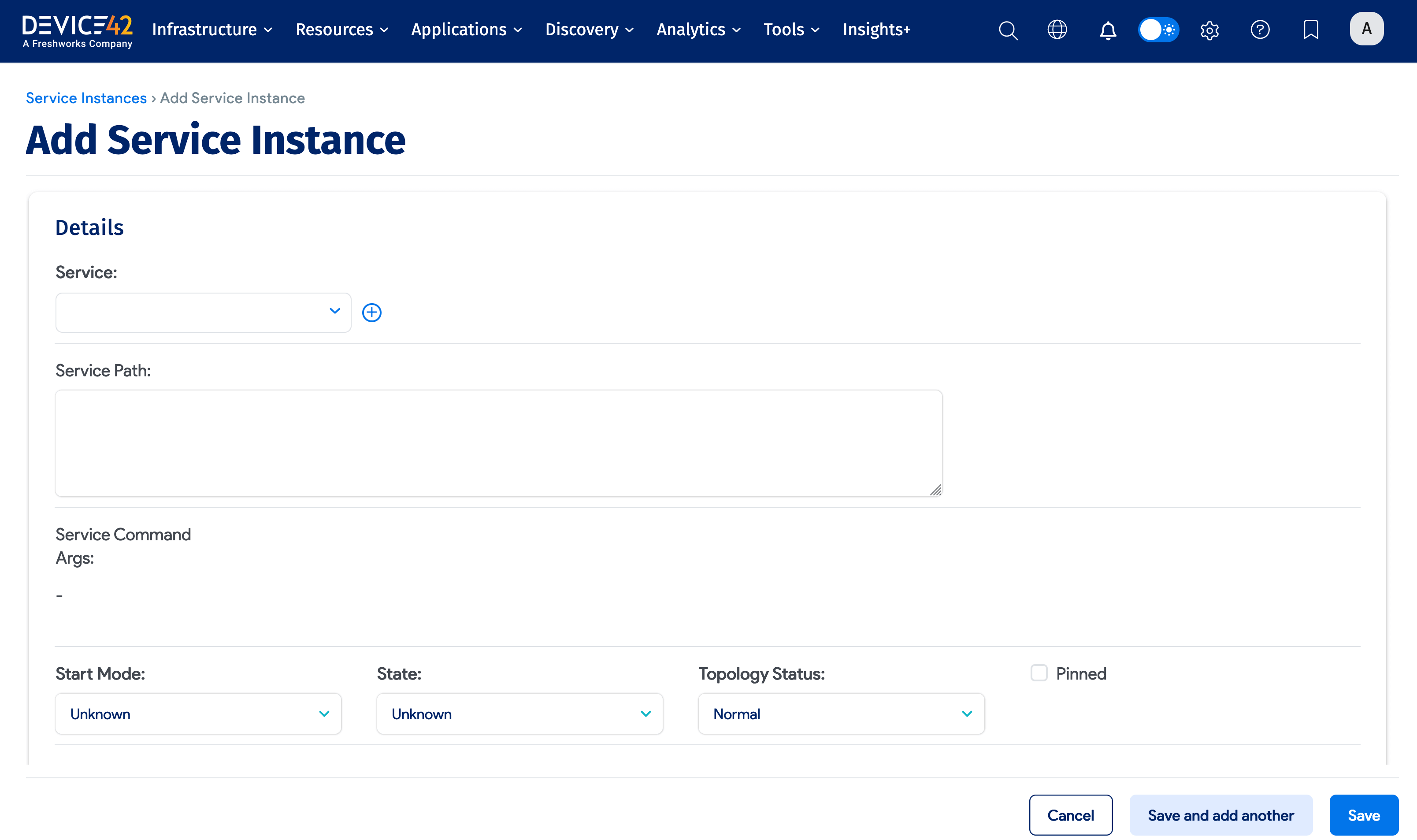 Add Service Instance form