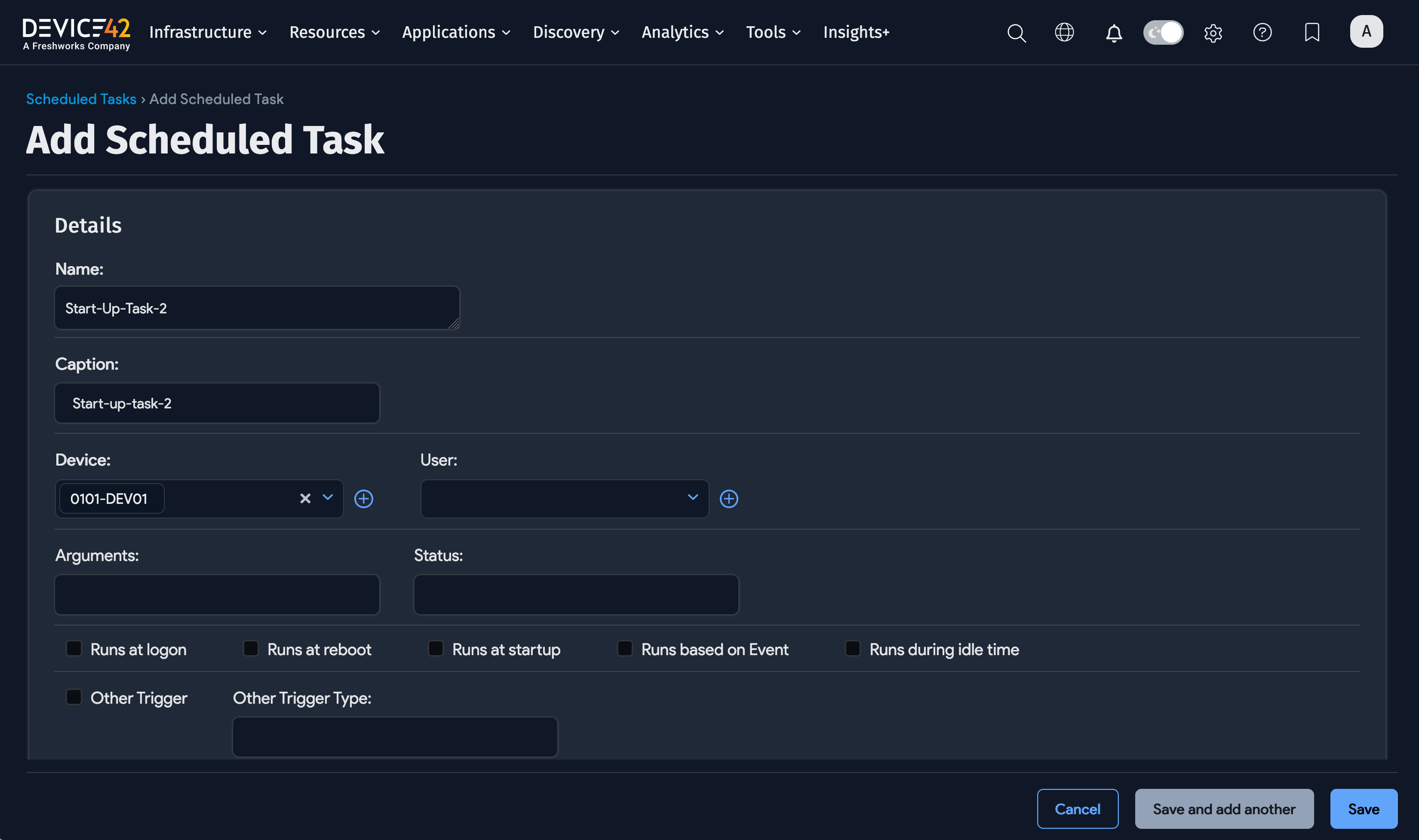 Service Instance Actions menu