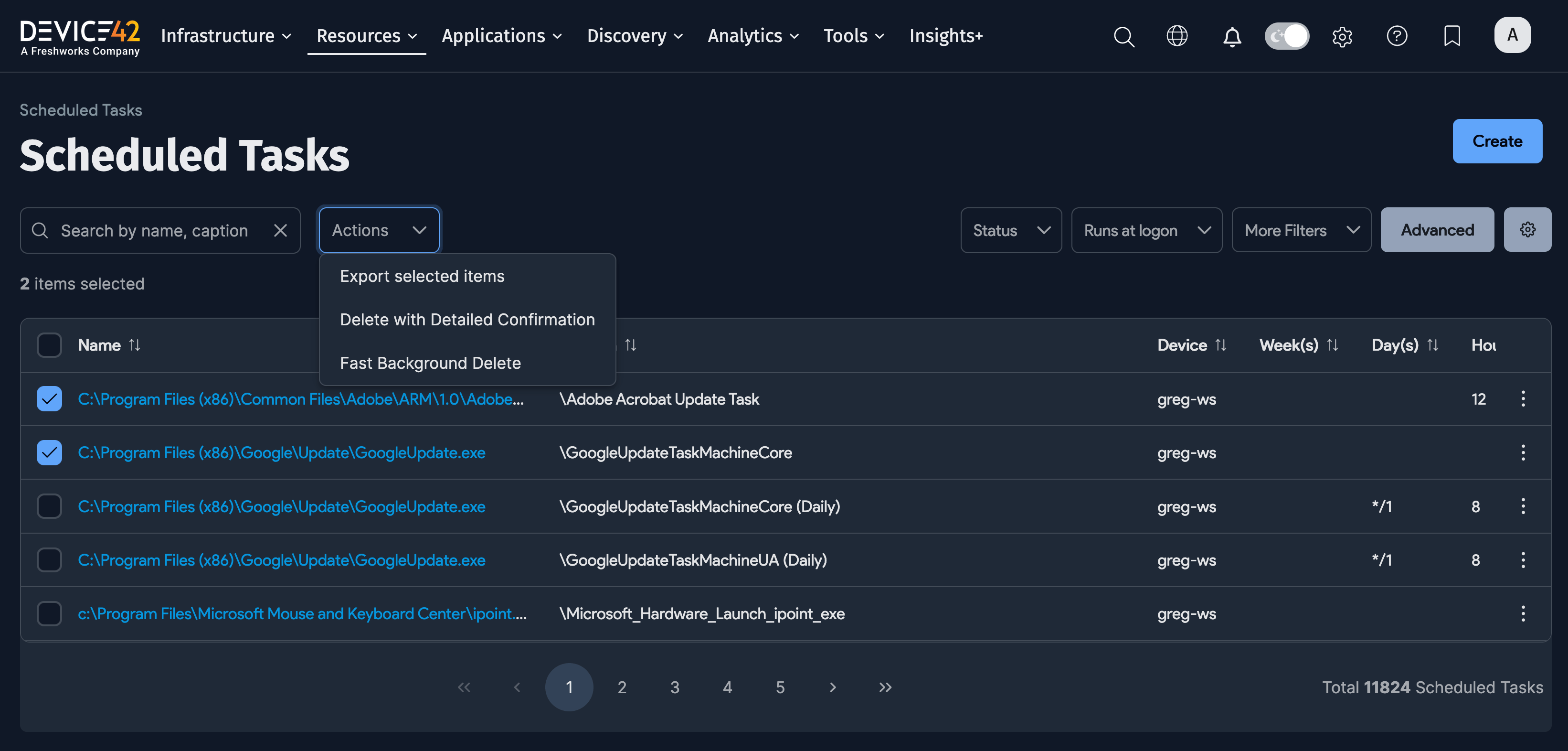 Service Instance Actions menu