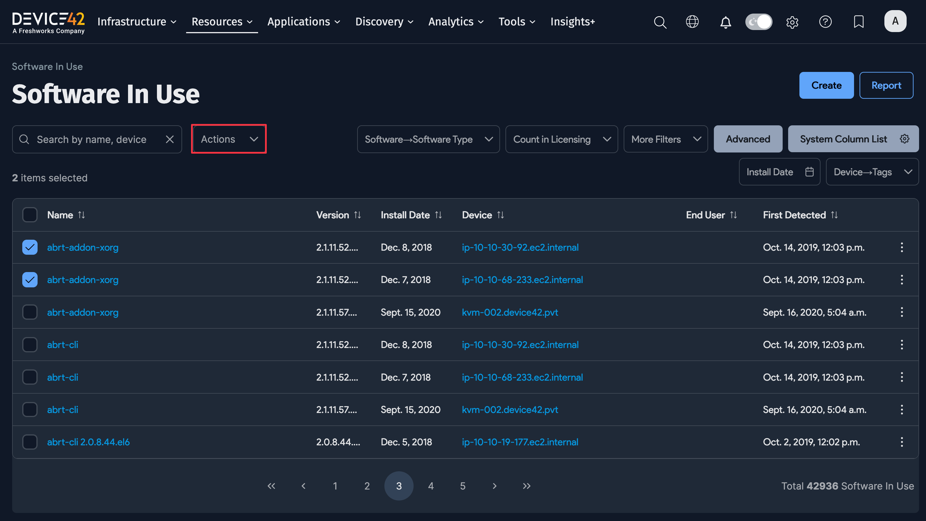 Software in use list