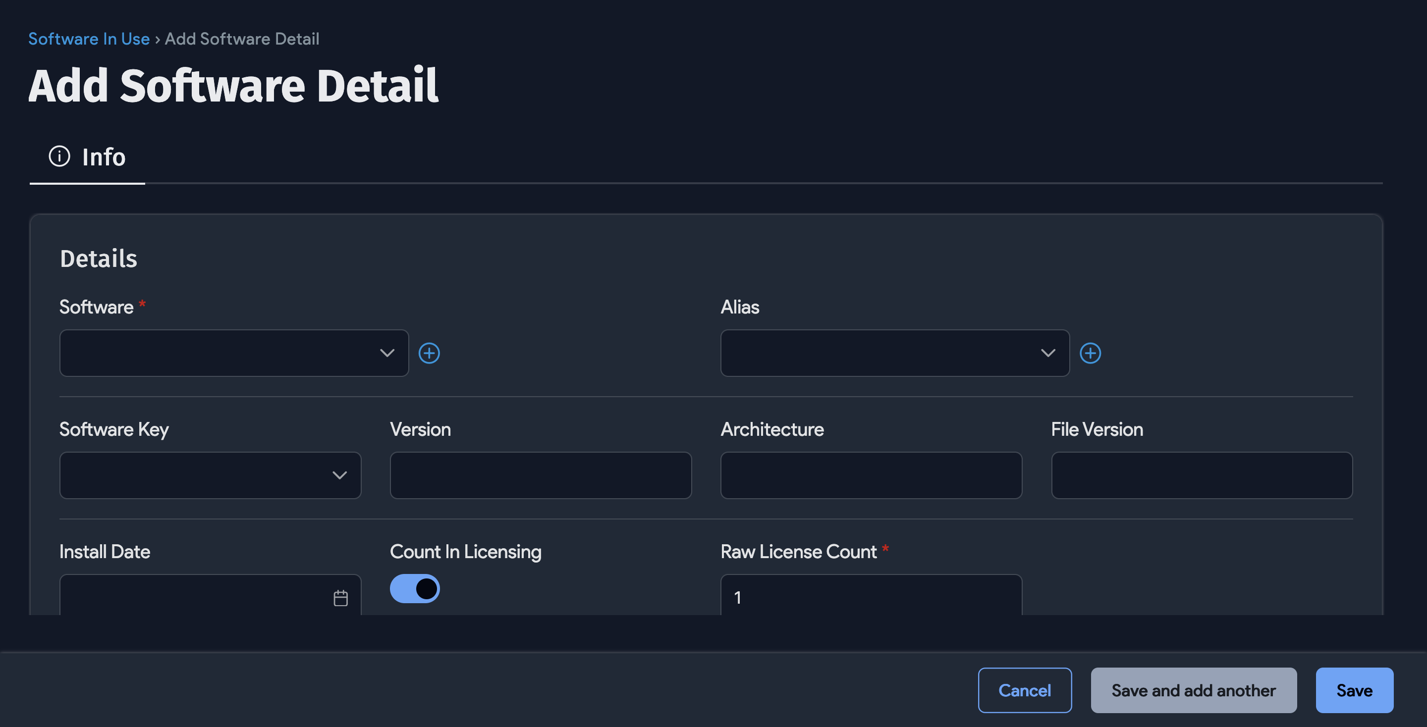 Add software in use form