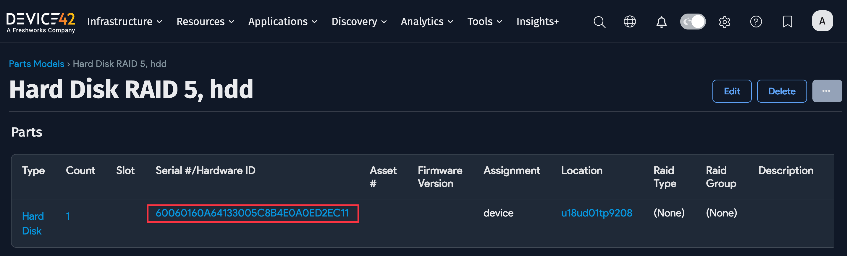 Physical device parts with storage array