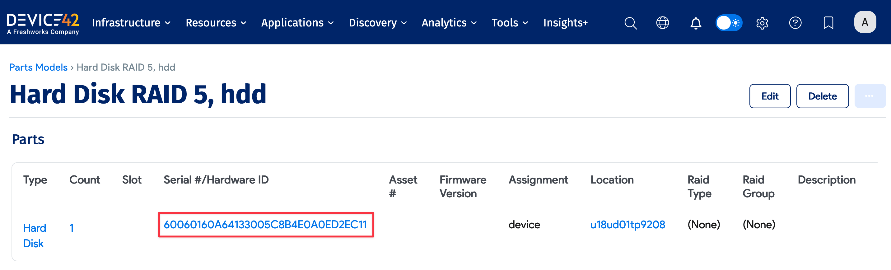 Physical device parts with storage array