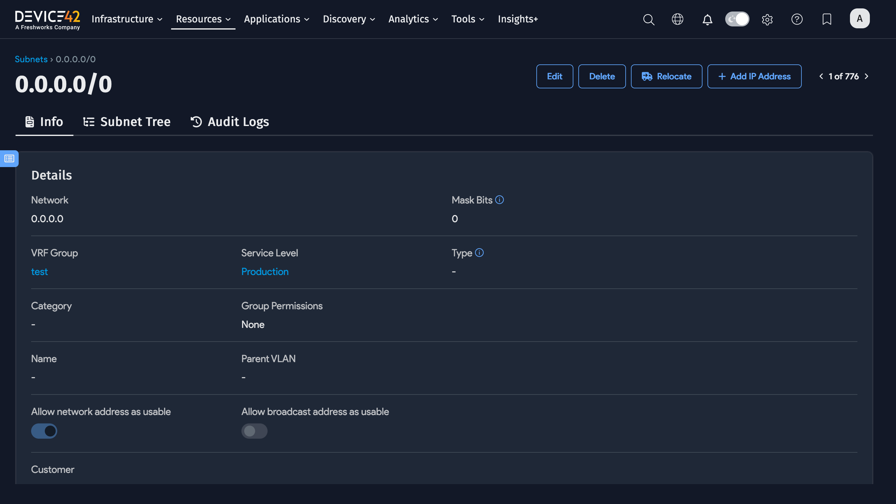 Subnet detailed view