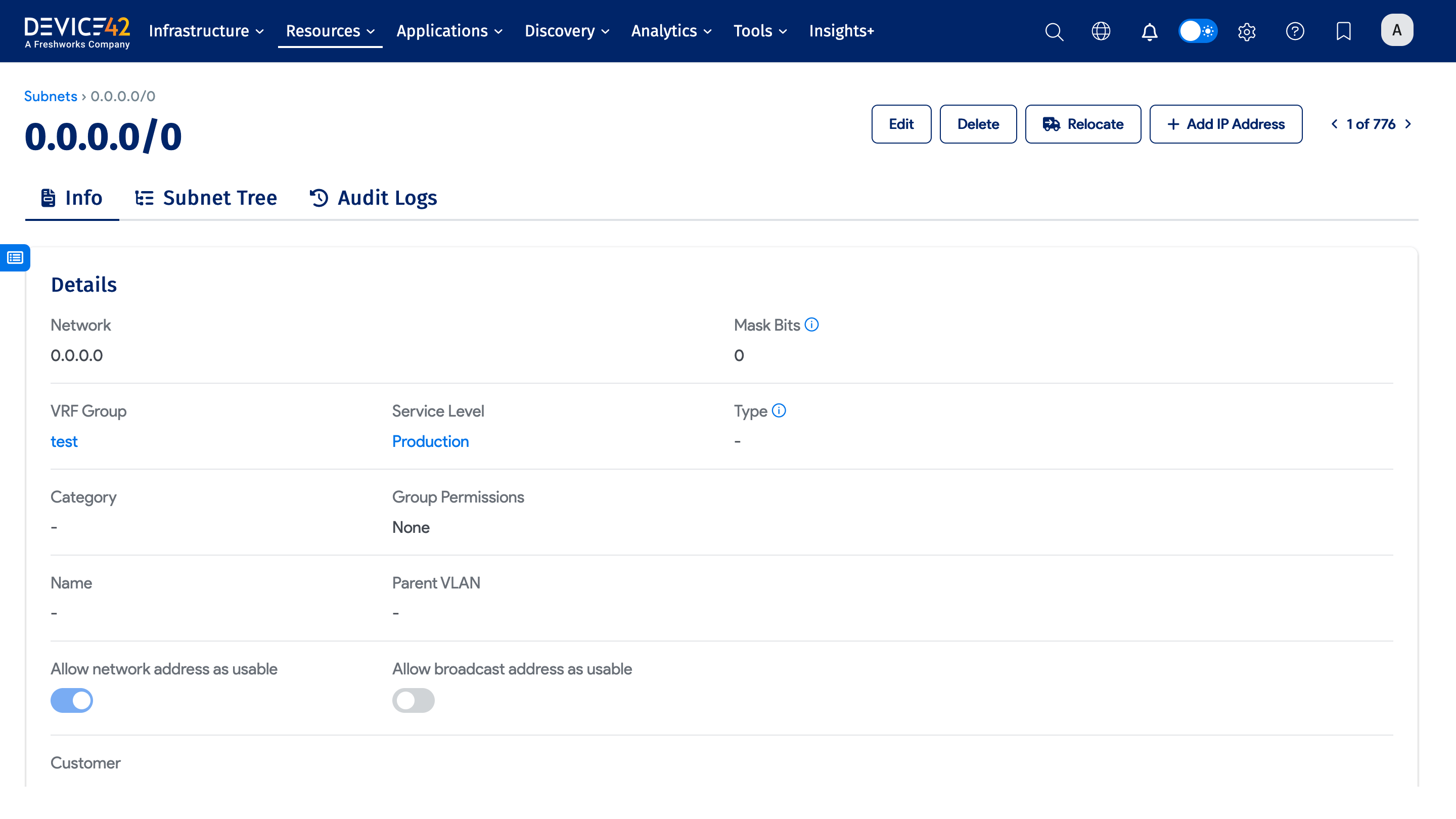 Subnet detailed view