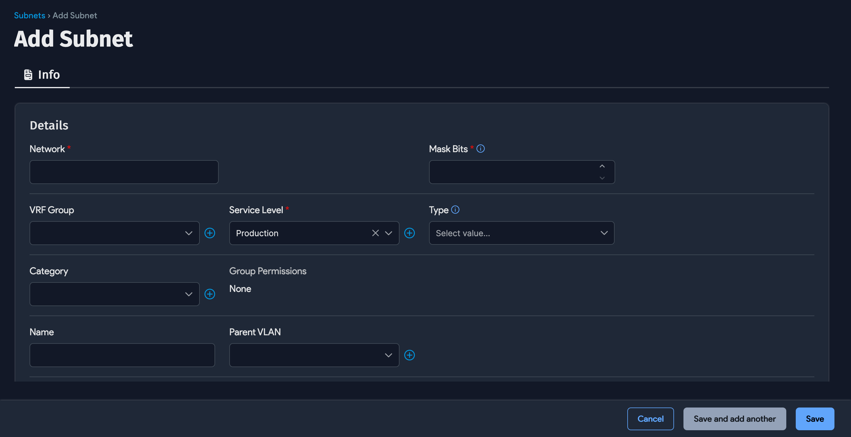 Adding/Editing a subnet