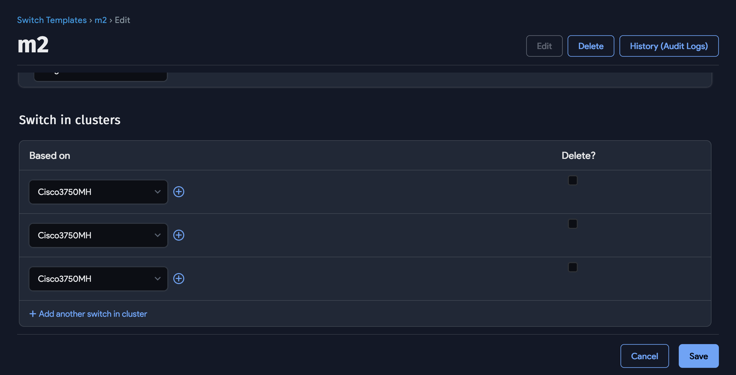 Switch template stacked switch