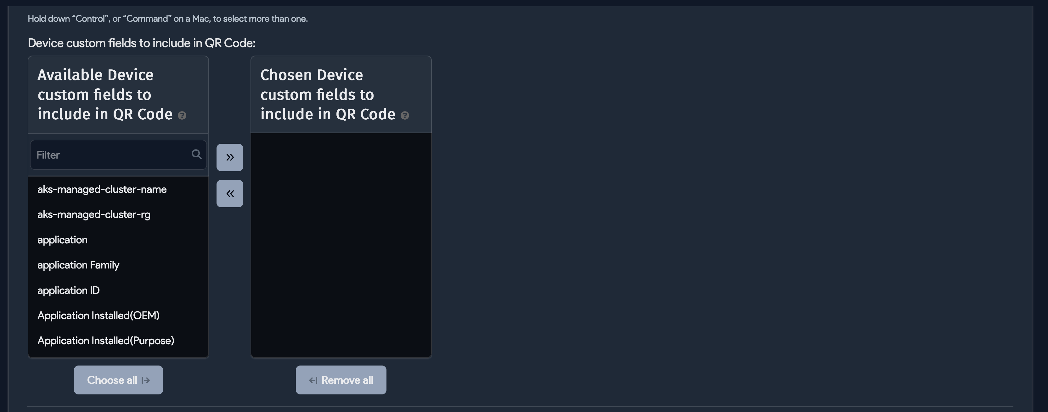 QR Code profile custom fields
