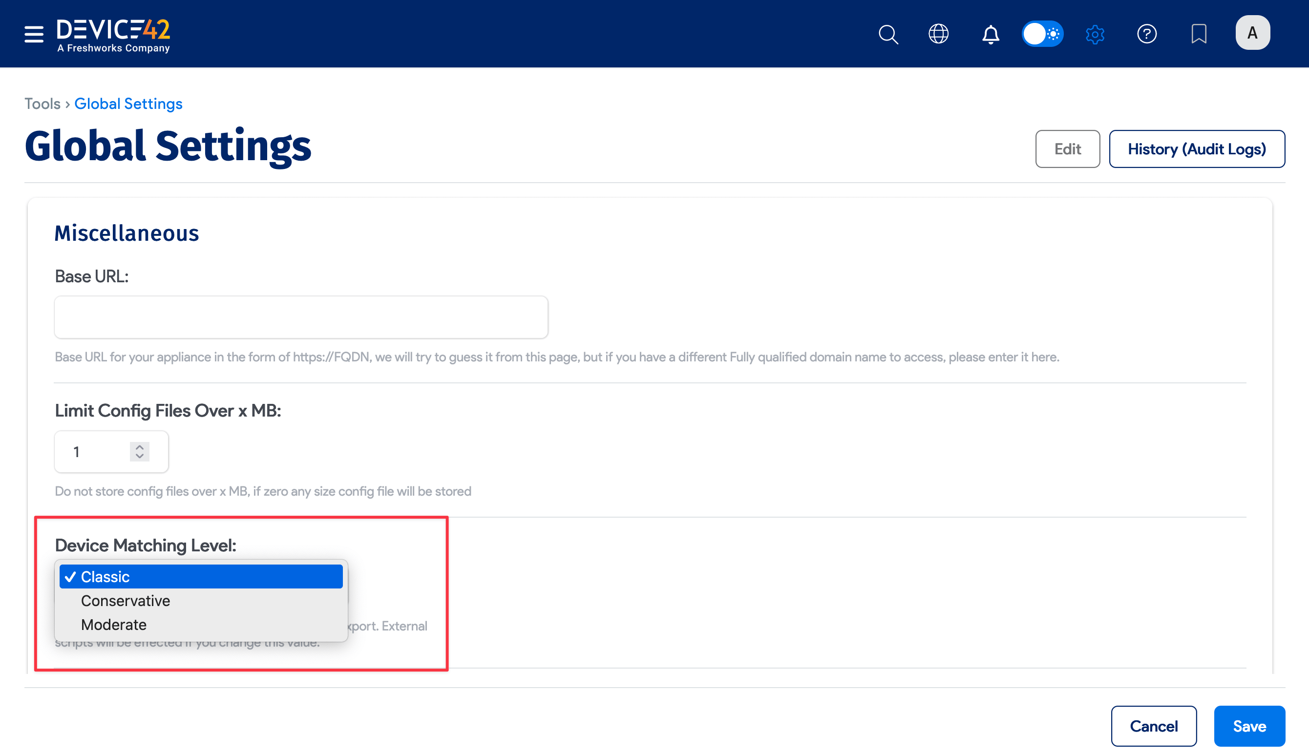 Device matching levels