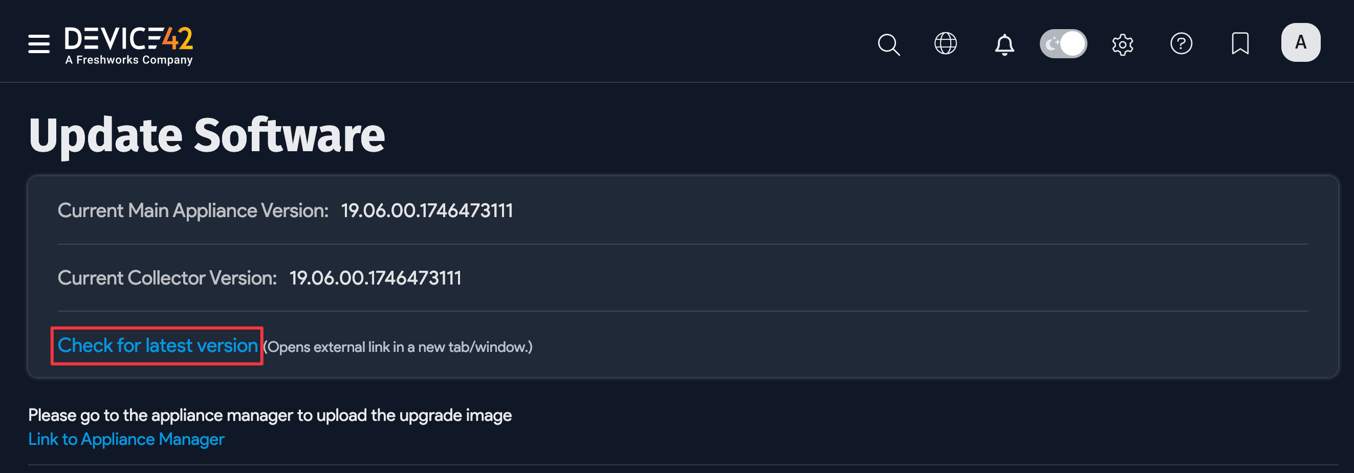 Update Software page
