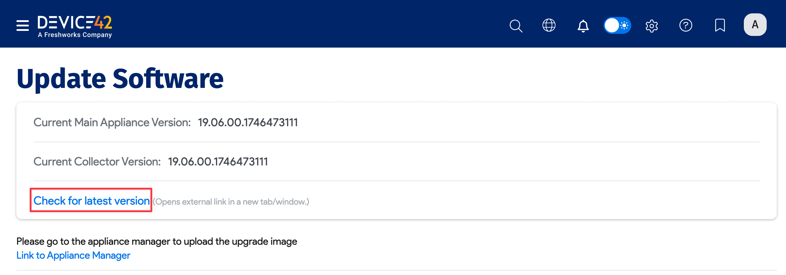 Update Software page