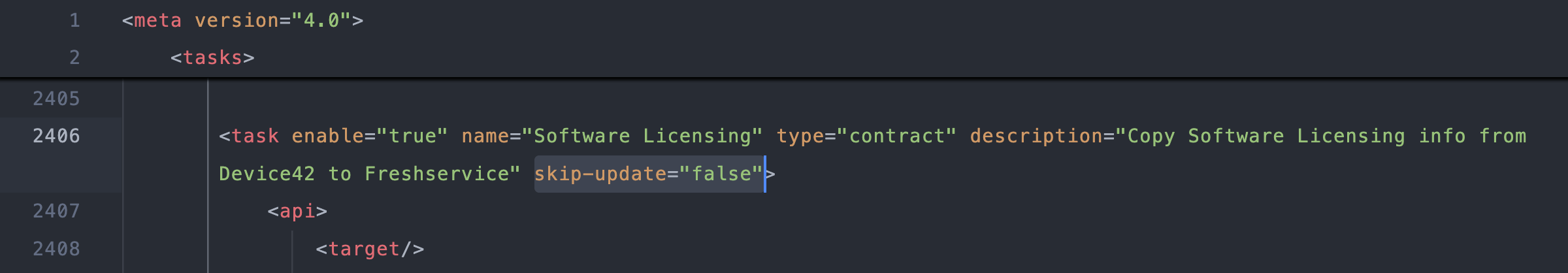 Contracts task element with skip-update