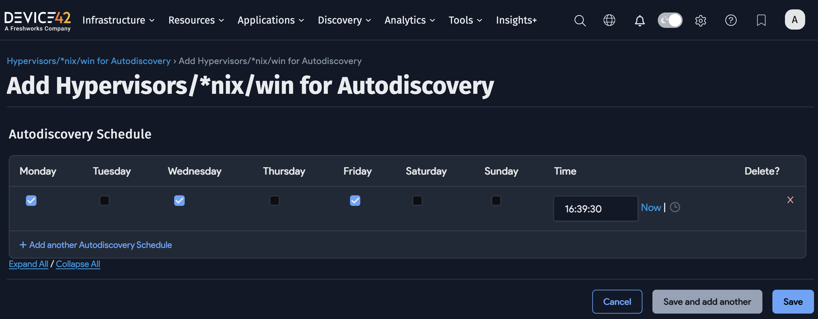 Autodiscovery schedule