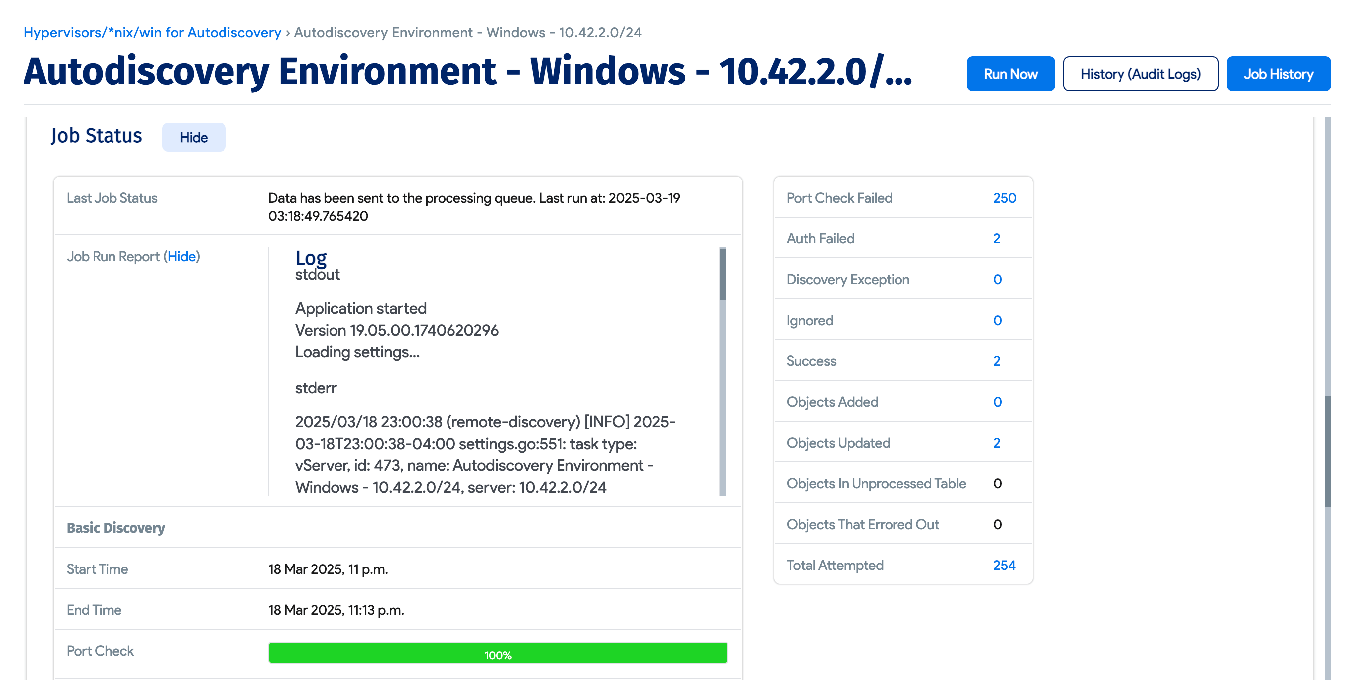 Job Status example report