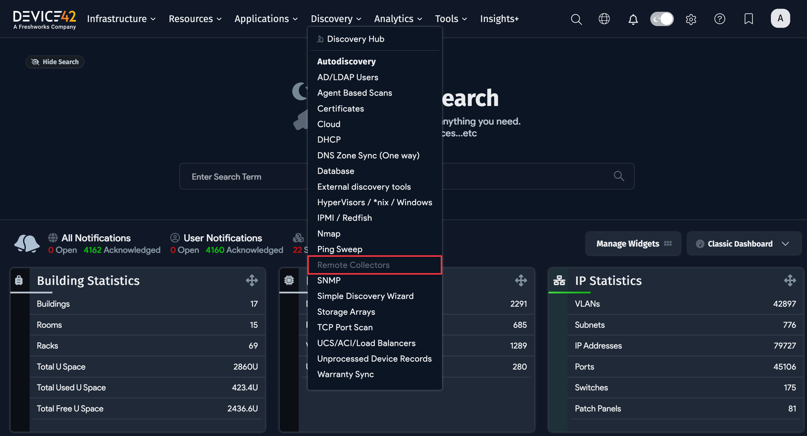 Remote Collectors menu location