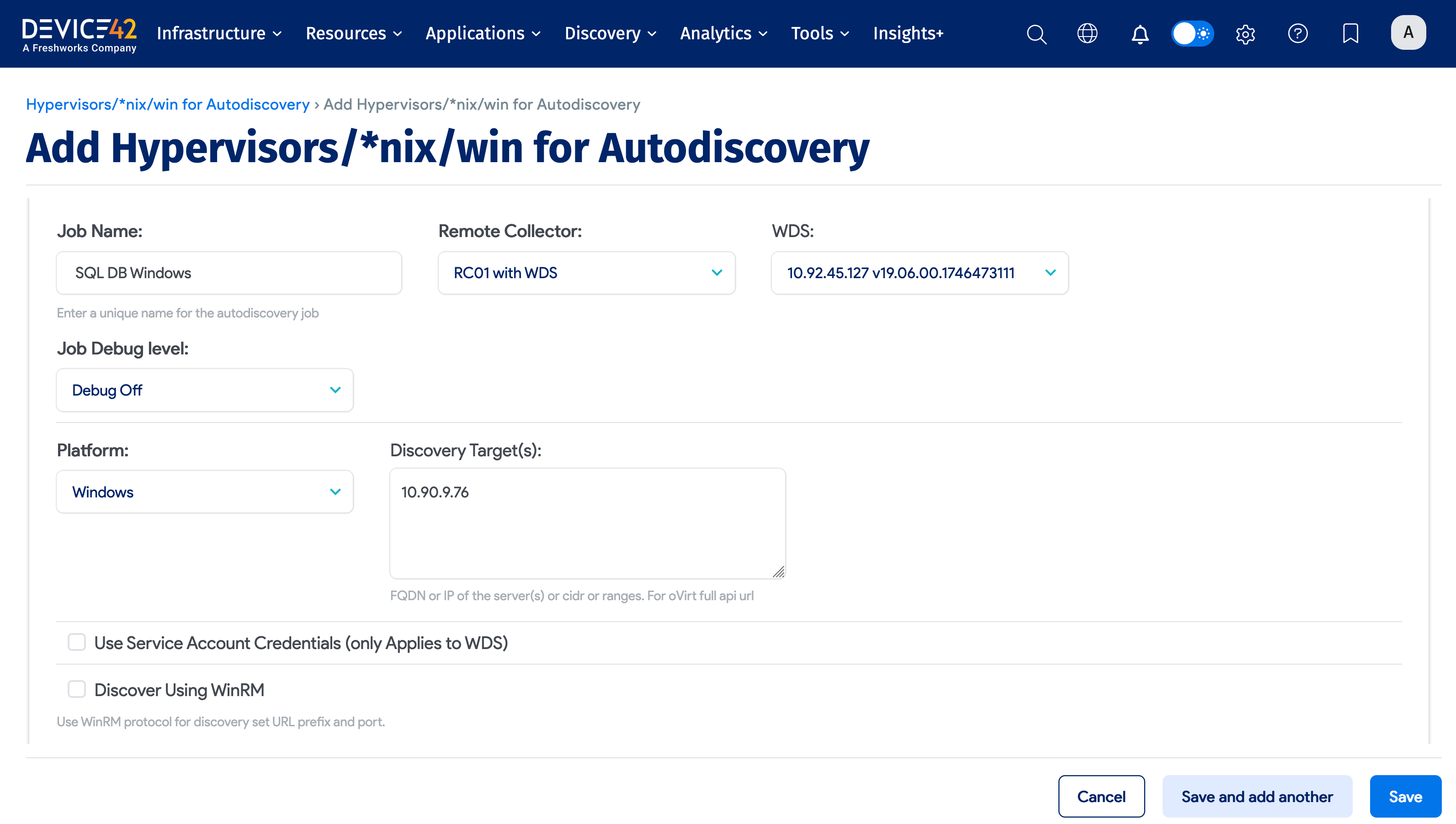 Add new Windows Discovery Job