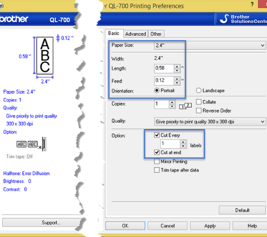 Barcode print settings