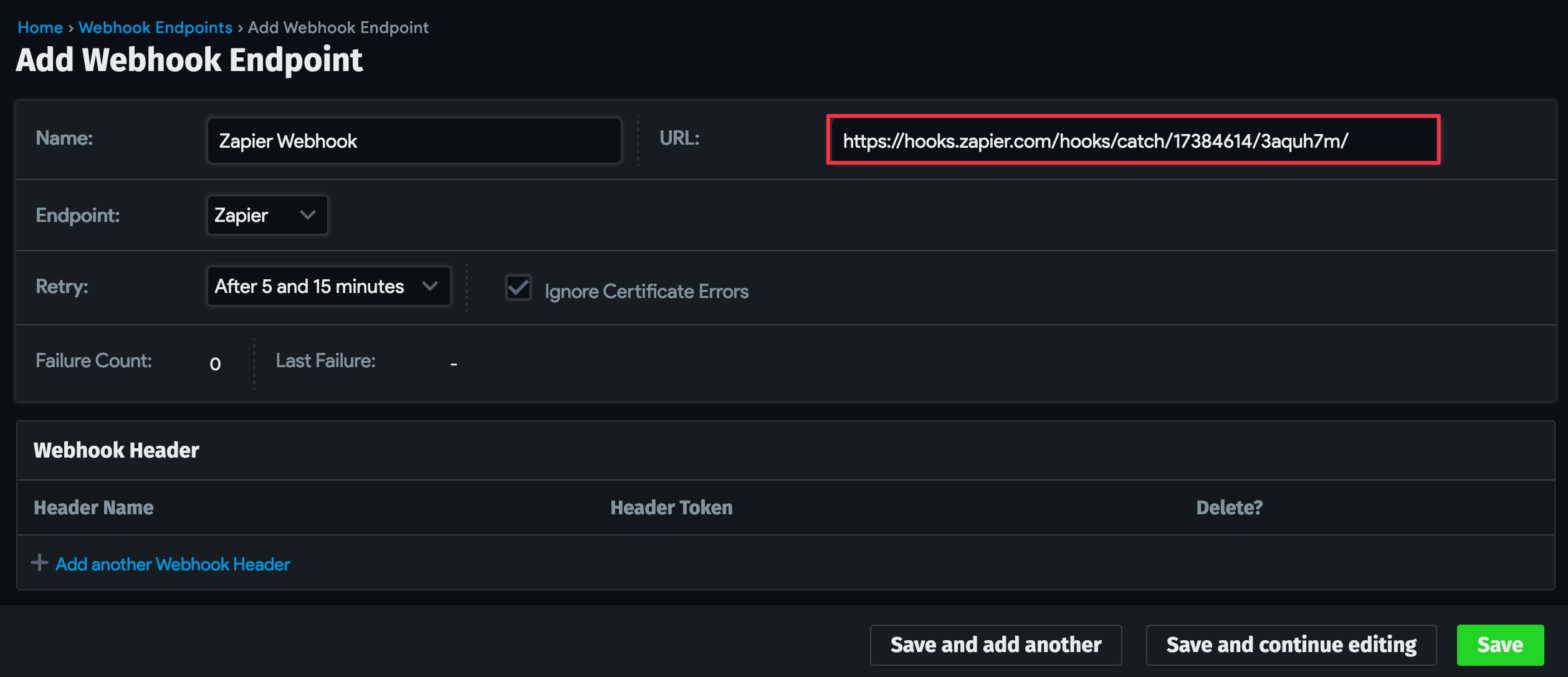 Add webhook endpoint form